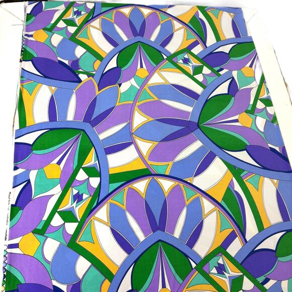 Zelouf Style Vintage Y2K Stretch Art Deco Fan Pattern Fabric 2 yards NOS - Picture 3 of 11